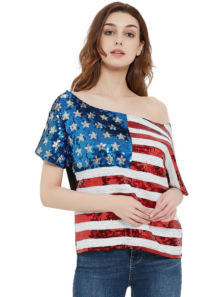 Anna Kaci Wholesale - Wholesale Camisole - Women's - Patriotic American Sequin Camisole Top9