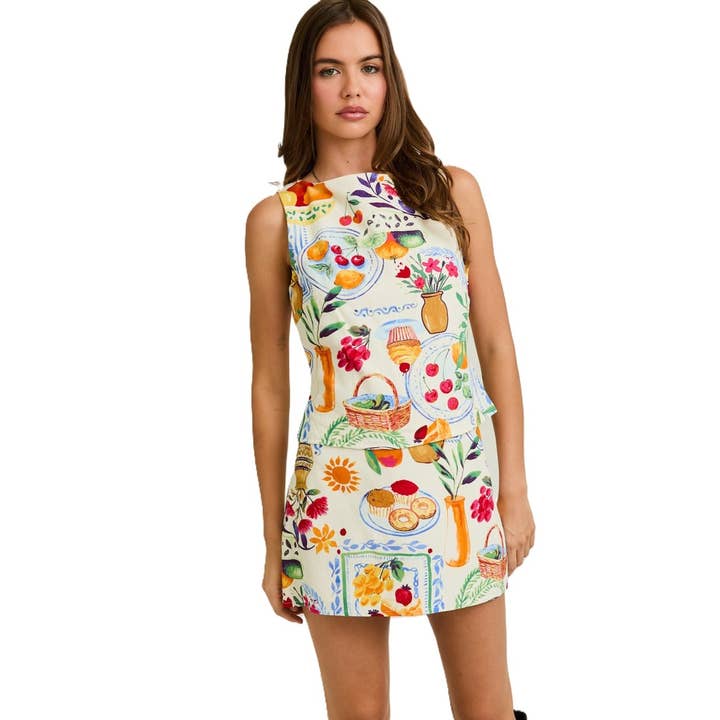 Boothals mouwloze top met laag getailleerde minirok voor wholesale door Apolline