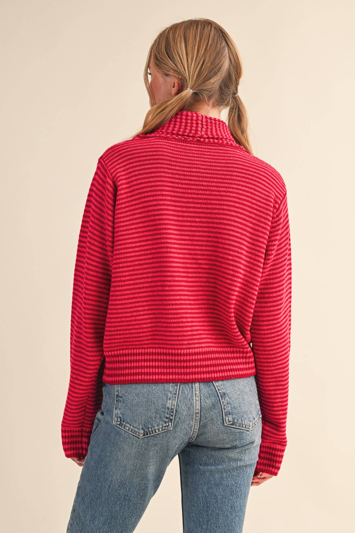 &MERCI - Wholesale Knit Sweater - Women's - STRIPED TYING NECK SWEATER CARDIGAN MSW1112535