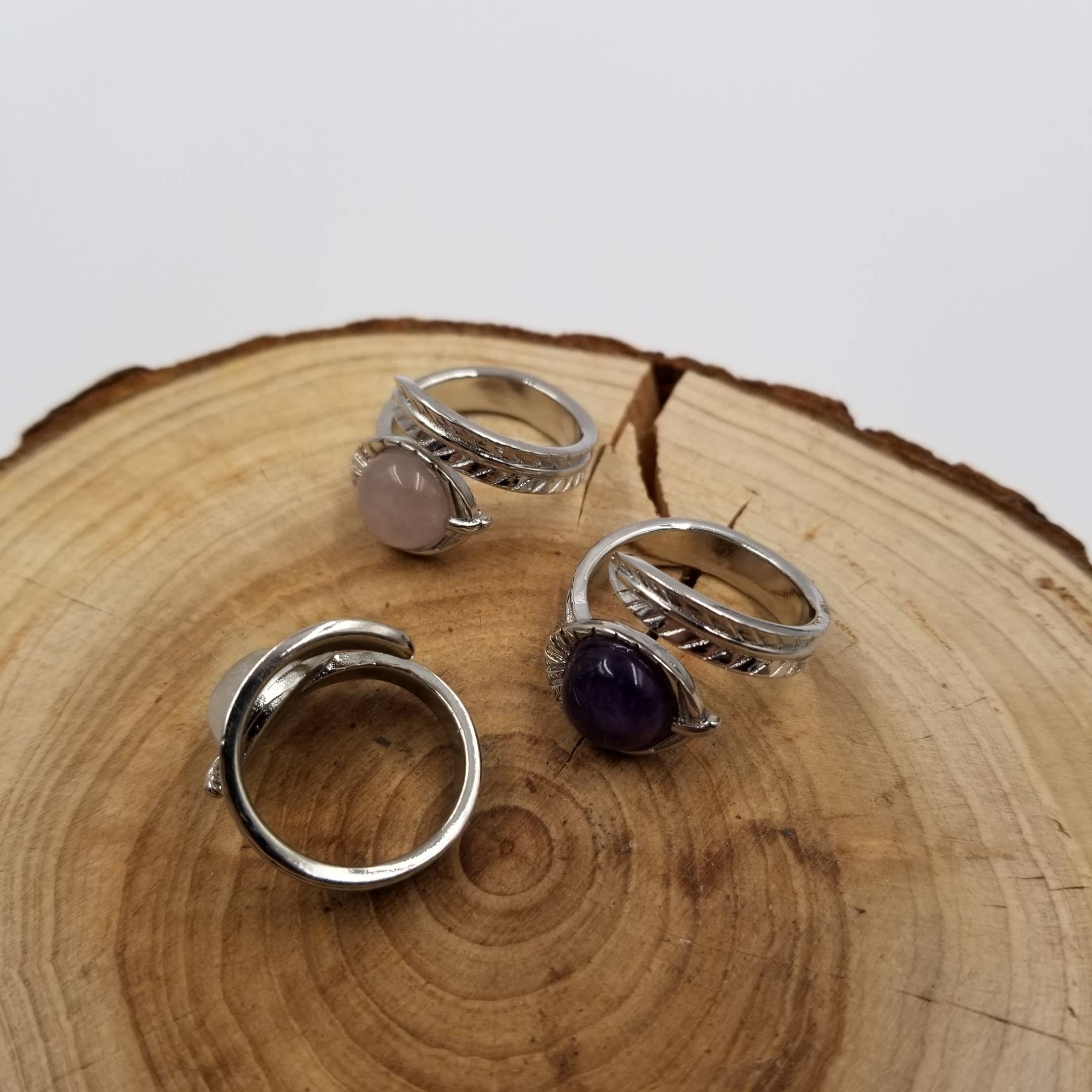 CHAKRA JEWELRY - Wholesale Single Stone/Solitaire Ring - Vintage Silver Natural Stone Open Ring2