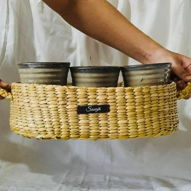 Kauna Straw Handwoven Sturdy Fruit Basket | Bread Basket for wholesale by Saanjh