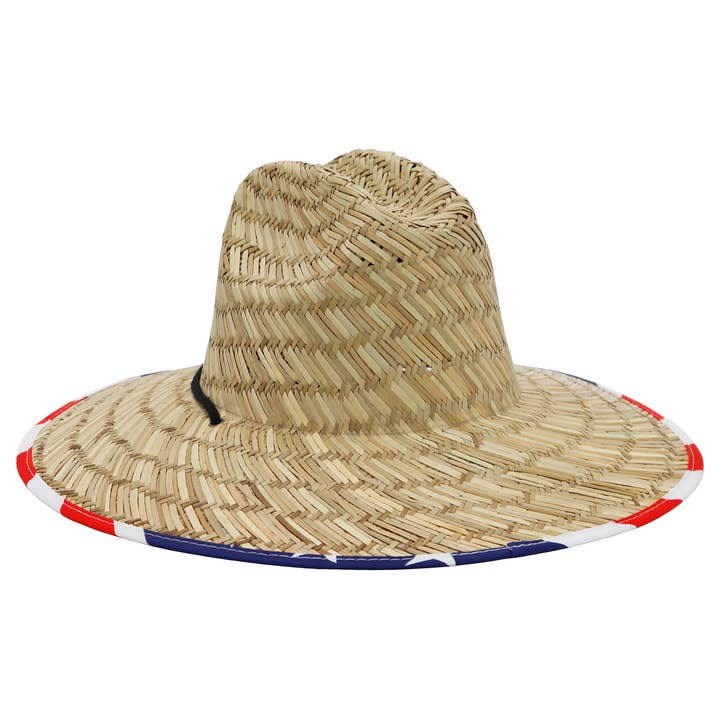 Cap Zone - Wholesale Straw Hat - Unisex - American Flag Under Brim Rush Straw Lifeguard Hat3
