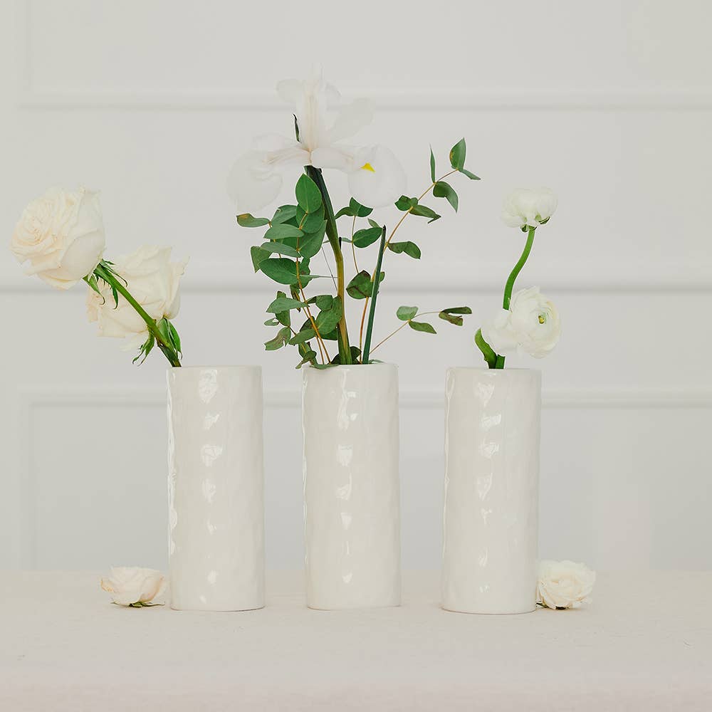 Weddingstar Inc. - Wholesale Vase - Tall Geometric Faceted Ceramic Flower Vases-White Set Of 24