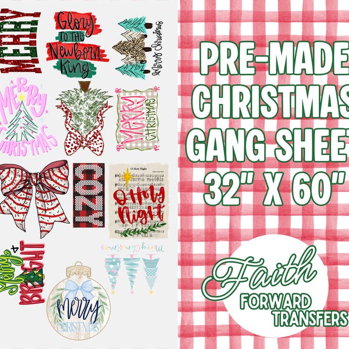 Premade Christmas Gang Sheet for wholesale by Faith Forward Transfers