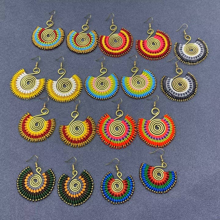 Bohemian Hand-woven Fan-shaped Spiral Dangle Earrings -BJ/SB for wholesale by Mio Queena