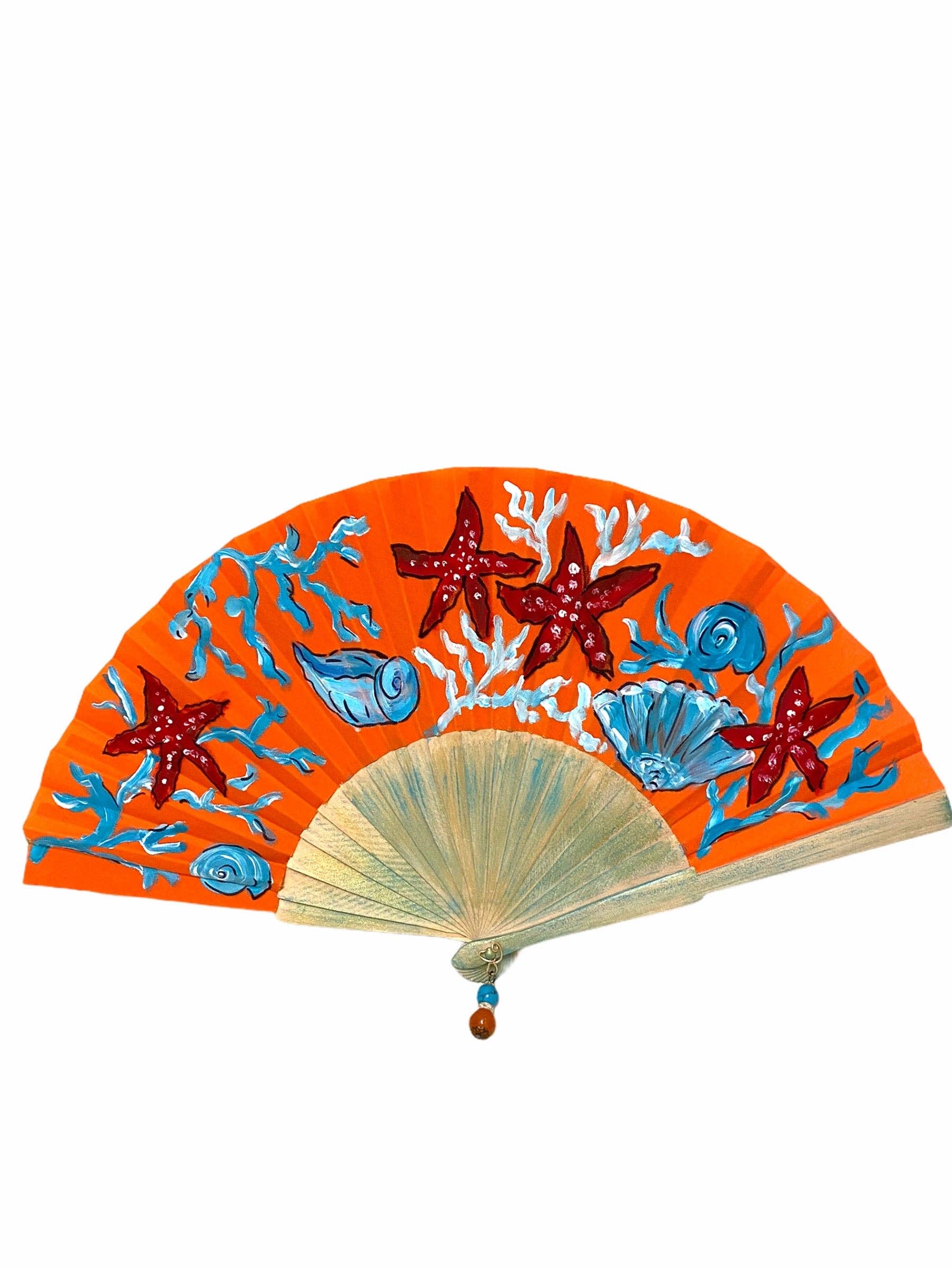 Arte e sfizio - Vendita all'ingrosso Ventaglio pieghevole portatile - ventagli con decori marini dipinti a mano7