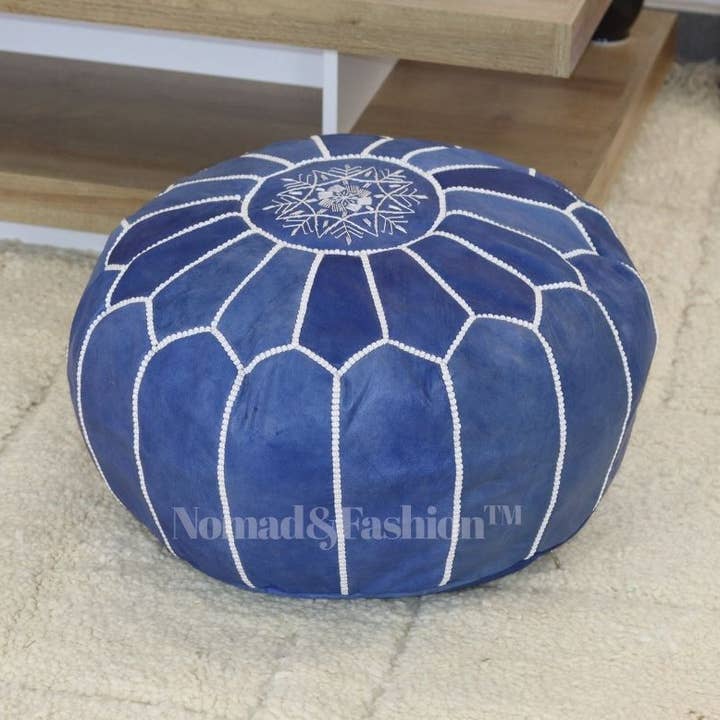 Handmade Leather Moroccan Pouf Ottoman Round Sofa LIVING ROO for wholesale by NOMAD&FASHION