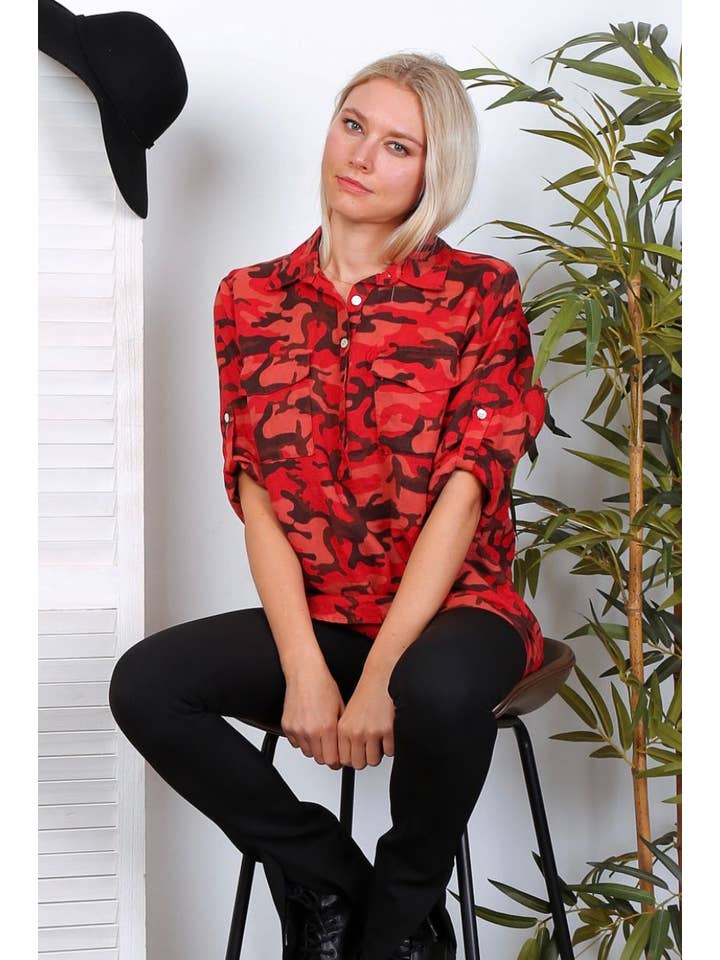 LÉA & LUC - Wholesale Tunic - Women's - 100% linen camouflage print blouse REF.1446