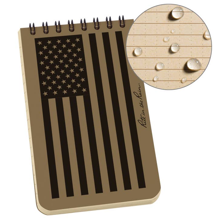 Rite in the Rain - Wholesale Notebook - Rite in the Rain 3" x 5" Top Spiral Notebook, Tan Flag