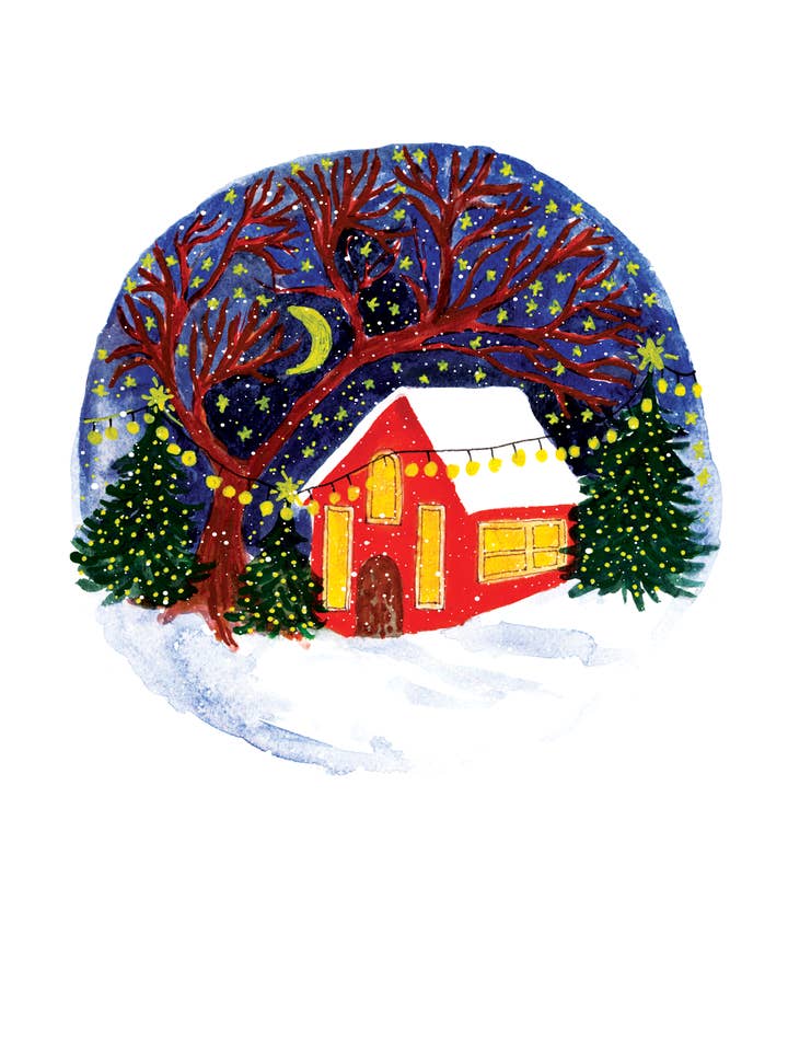 Under the Moonlight Sky Greeting Card | Peaceful Winter Design | Maria Zvaric Illustration for wholesale by Maria Zvaric Illustration