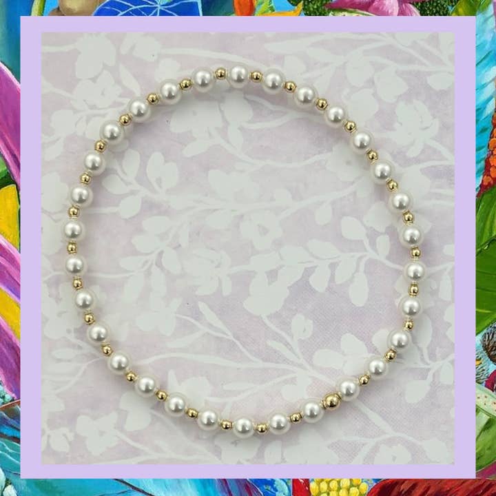Locked by Lula 'n' Lee - Wholesale Beaded Bracelet - Classic Gold Filled & Mother of Pearl Beaded Bracelet - 321