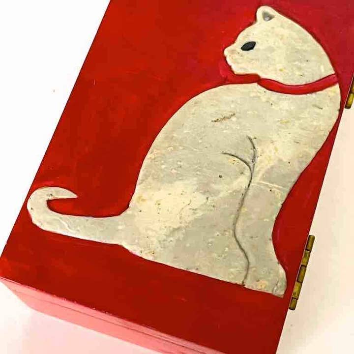 The Niger Bend - Wholesale Decorative Box - Cat Silhouette Design - Small Rectangle Soapstone Trinket Decor Box14