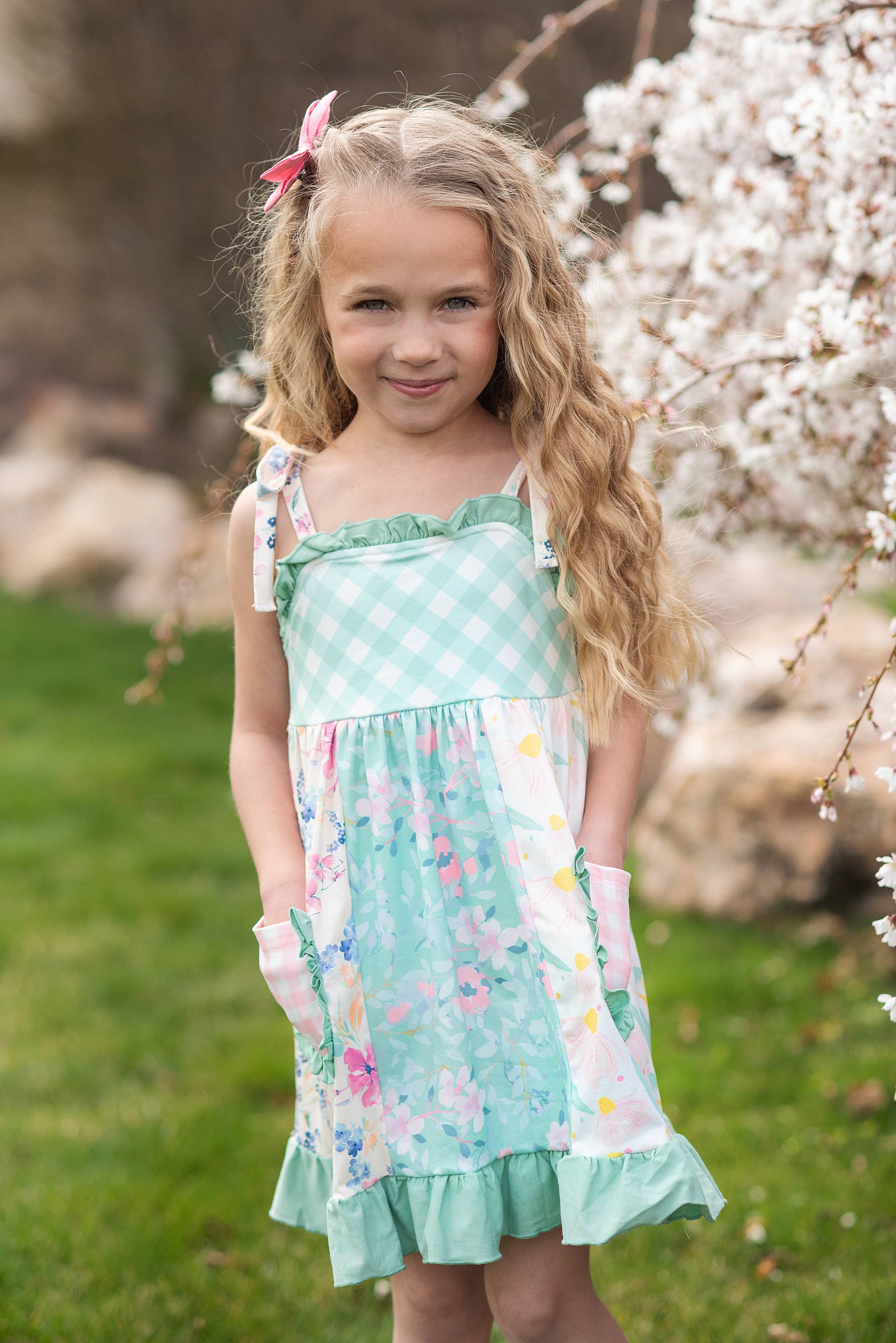Adorable Sweetness - Wholesale Dress - Kids - Girls Mint Gingham Ruffle Pocket Spring Easter Summer Dress4
