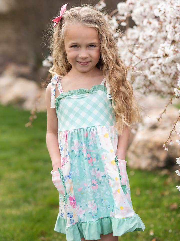 Adorable Sweetness - Wholesale Dress - Kids - Girls Mint Gingham Ruffle Pocket Spring Easter Summer Dress4