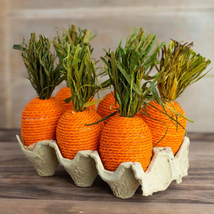 Cartón de 6 Zanahorias Envuelta en Yute - Decoración de Primavera y Pascua para venta al por mayor de Factory Direct Craft