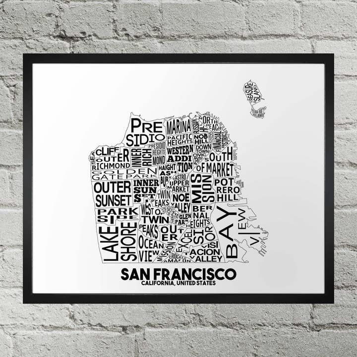 San Francisco CA Neighborhood Typography City Map Print for wholesale by Damon D Chan