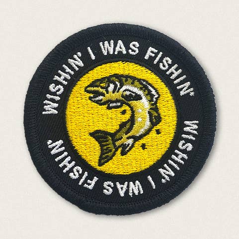 Wishing I Was Fishing Embroidered Iron on Patch for wholesale by Union Made