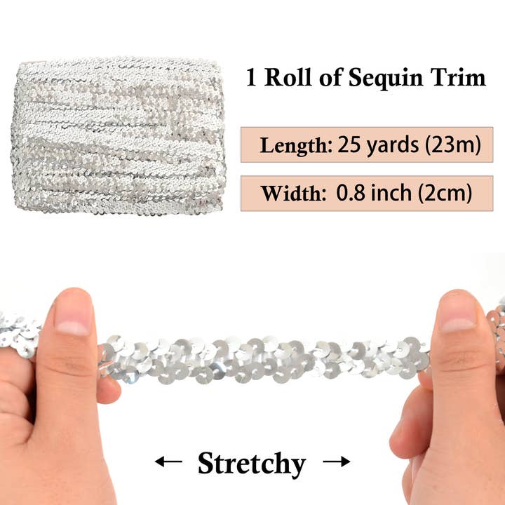 AK Brand - Wholesale Ribbon – Gift wrapping - Elastic Sequin Trim 0.8 Inch Glitter Paillette Ribbon7