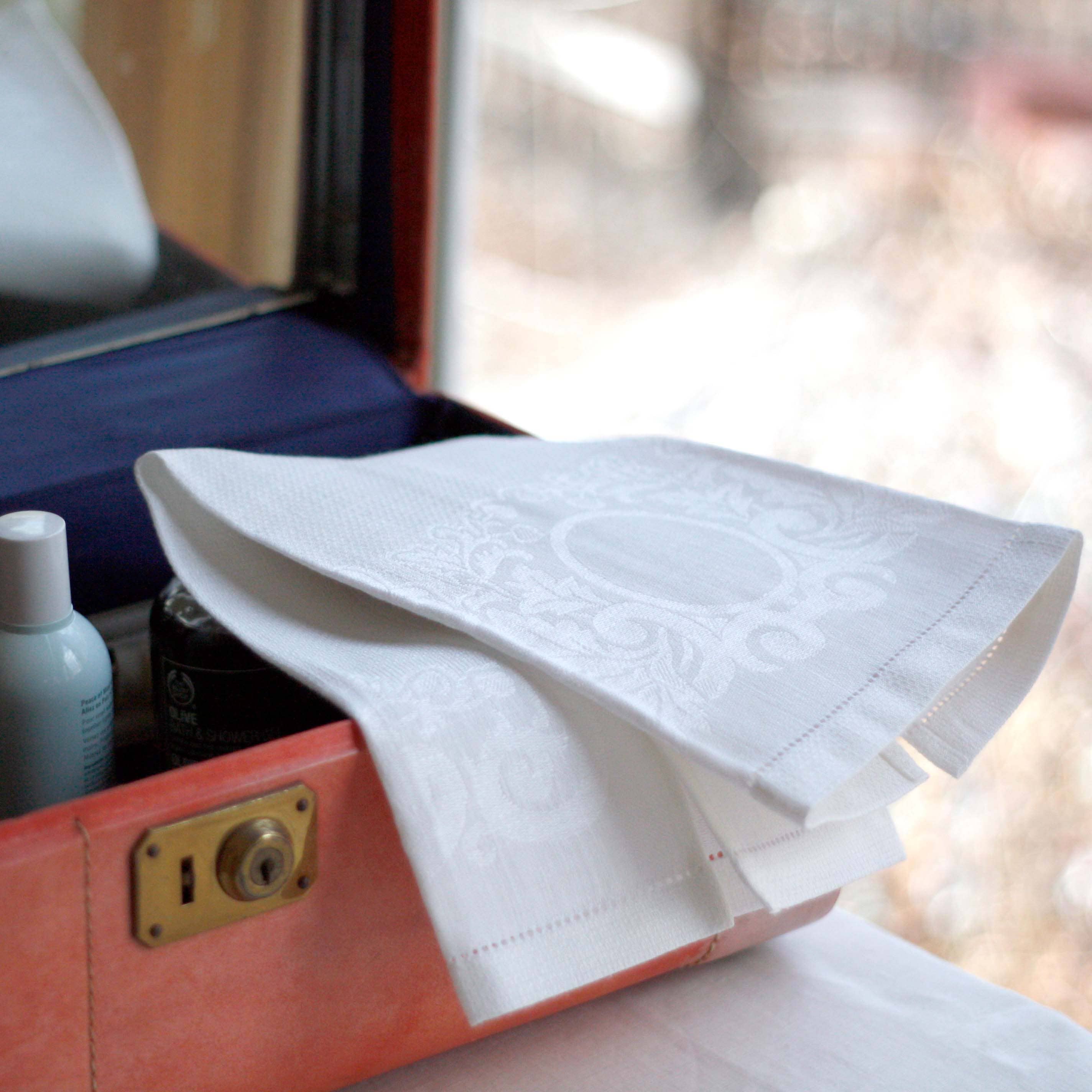 Ulster Linen - Wholesale Hand Towel - Fleur de lis Hemstitch White Linen Hand Towel1