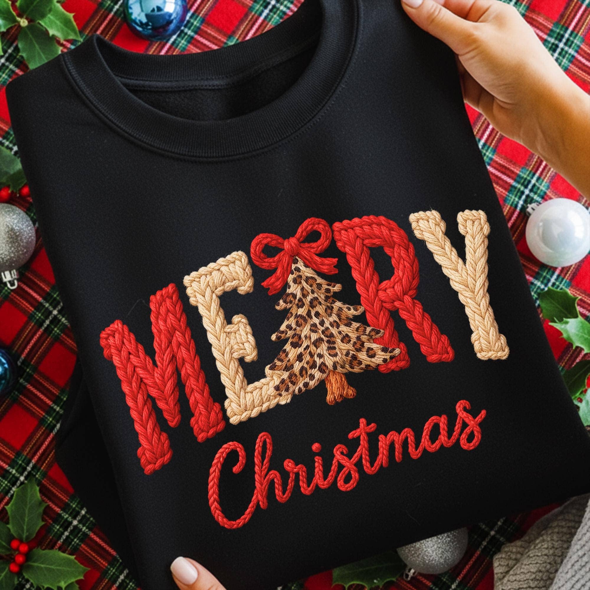 DLT Ecommerce - Vendita all'ingrosso Maglietta stampata - Donna - Maglia di Natale con filato finto, maglione con albero di Natale in filato8