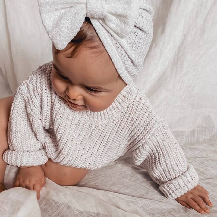 Petite + Co - Vendita all'ingrosso Fascia per capelli - Neonati - TURBANTE CON FIOCCO A NIDO D'APE - BIANCO3