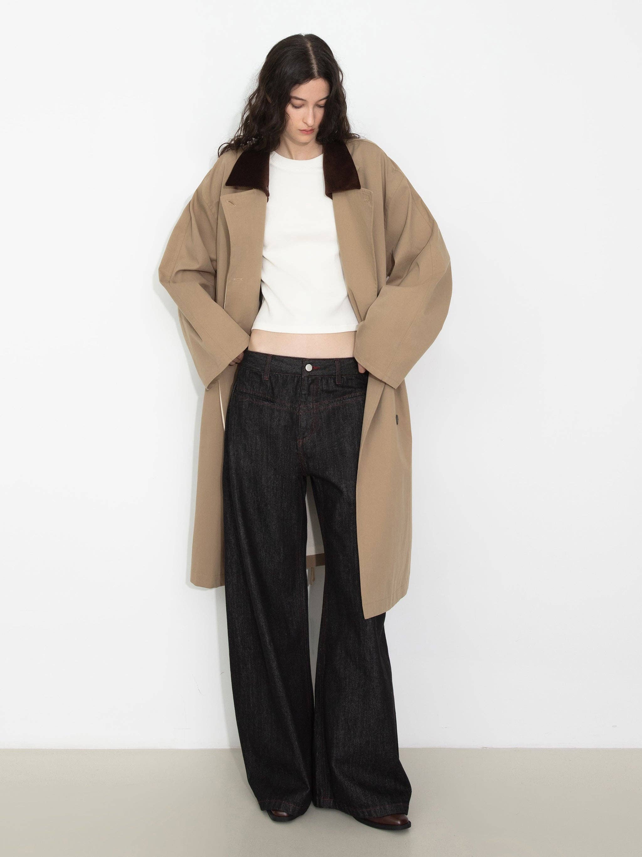 Caqui Gabardina clásica de línea larga con cuello clásico de venta al por mayor en Faire4