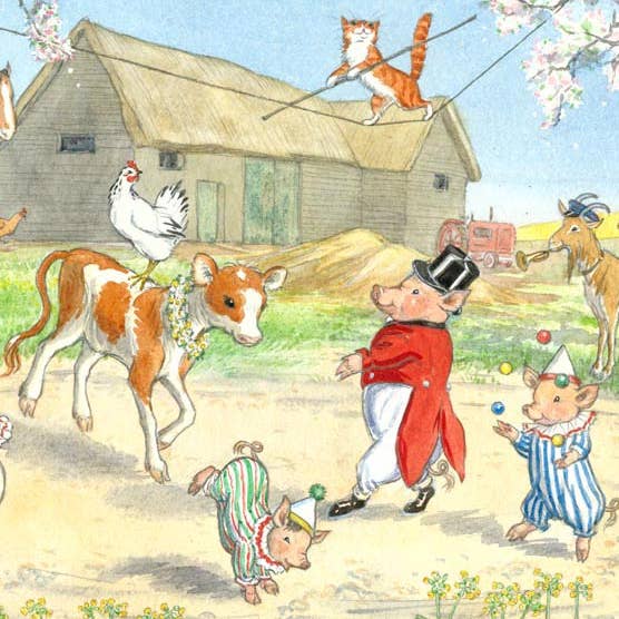 Farmgårdscirkus af Molly Brett - Børneplakat for engroshandel hos Ganymed Press