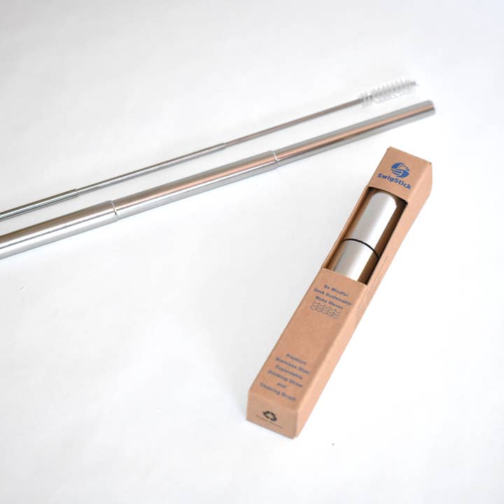 Extendable Stainless Steel Straw in Silver Case for wholesale by Blu Kabu