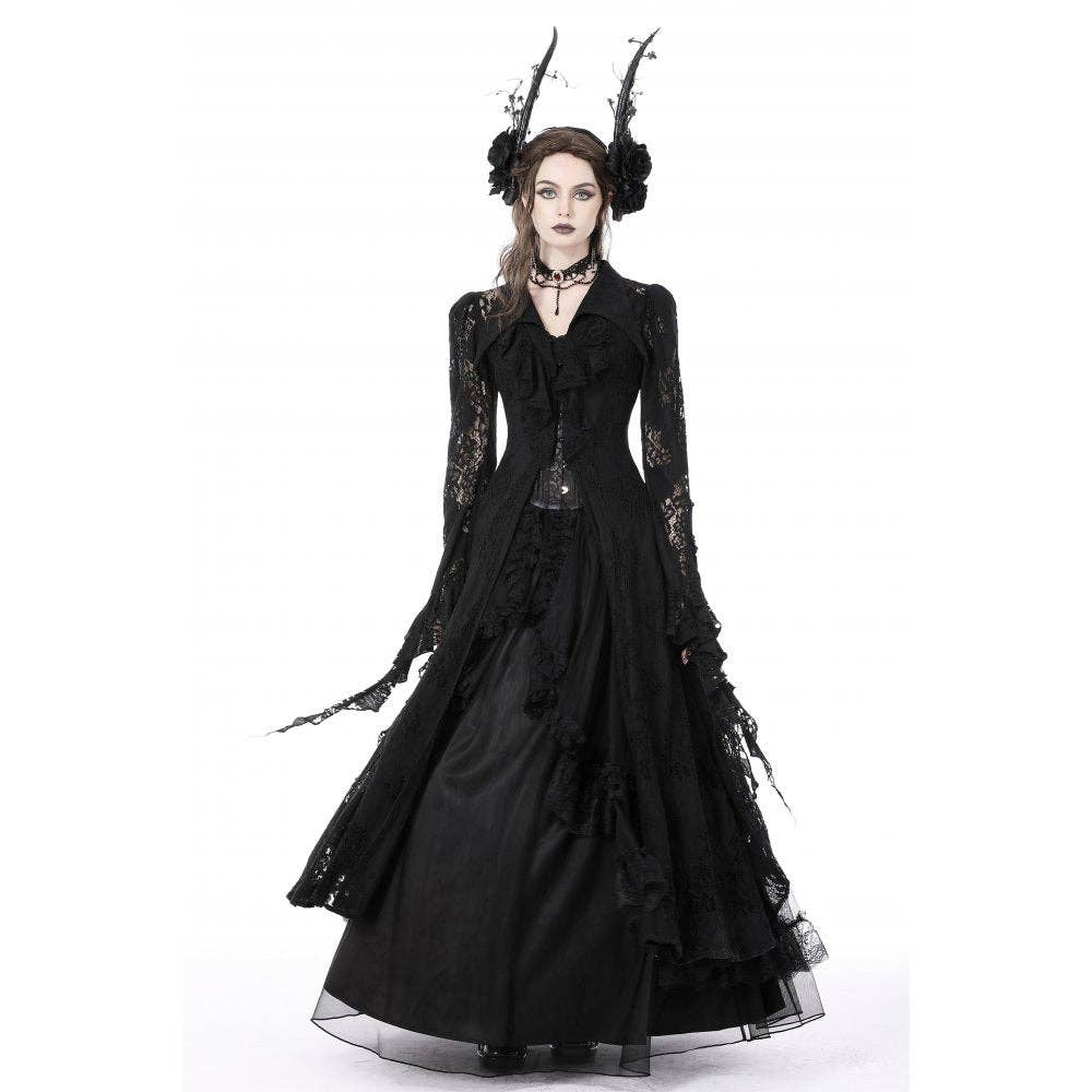 Necessary Evil (Kate's Clothing Ltd T/As) - Wholesale Coat - Women's - Dark In Love Livvy Lace Coat - Women's Gothic Jacket with Pointed Collar and Ruffles7