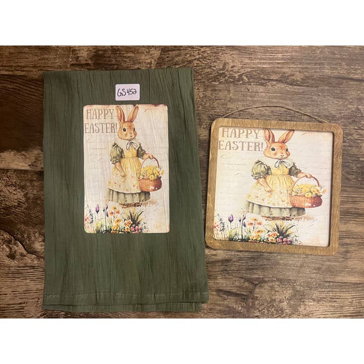 23 Easter 28x28" Towel and 8x8" wooden Plaque Hand made for wholesale by Raggedy Junction