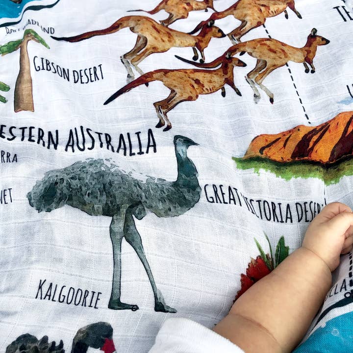 Chuckles & Caz – Engroshandel Svøb - Baby – Australsk akvarel kort Muslin Swaddle2