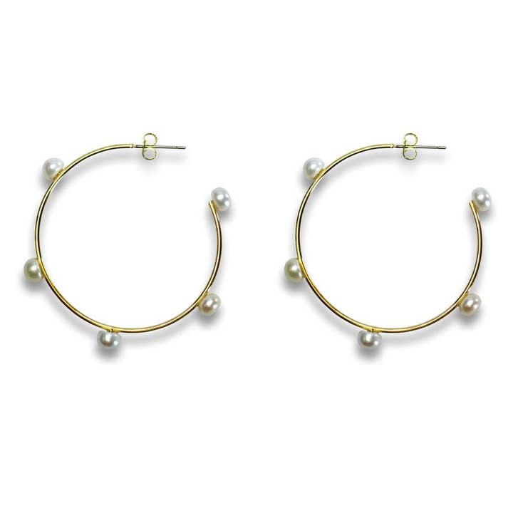 Pearl Hoops Medium- Click for Color Options for wholesale by Liza Schwartz Jewelry