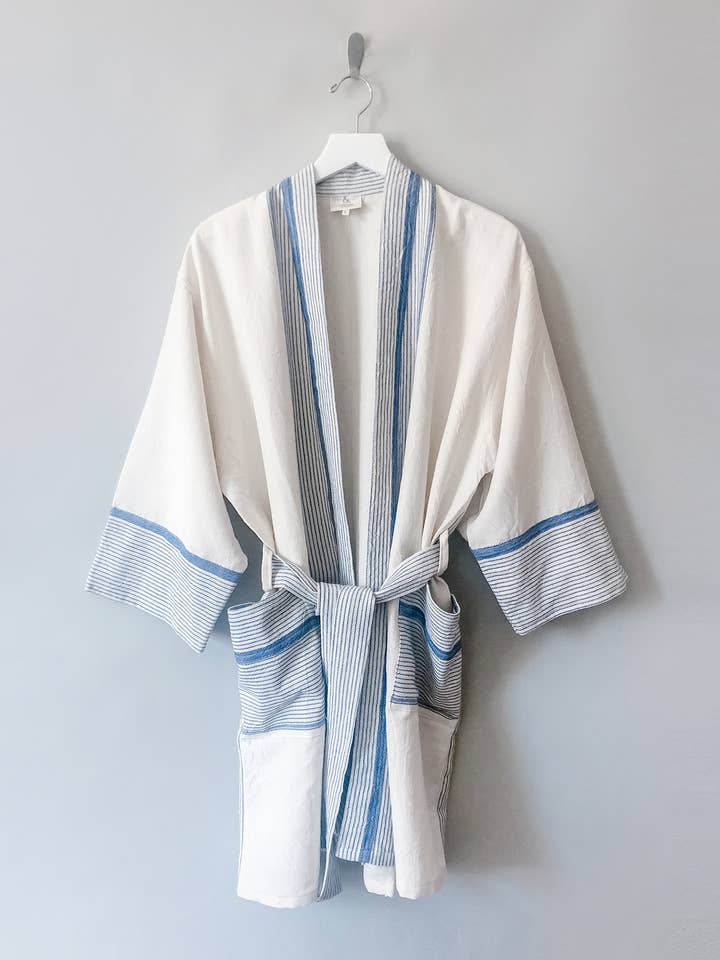 Peignoir court Tribeca bleu ivoire pour la vente par HOME & LOFT