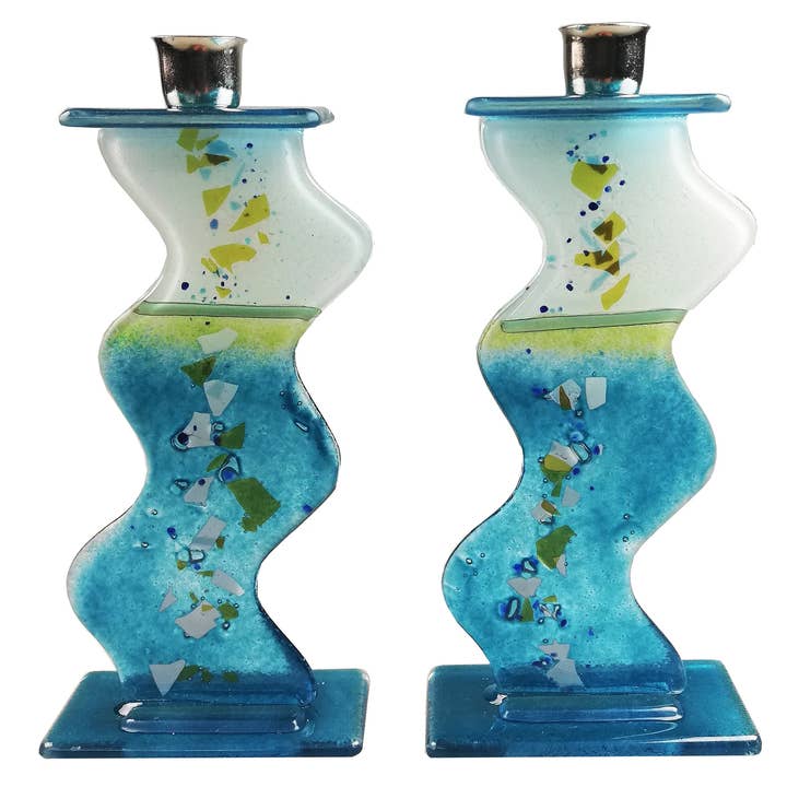 Calypso Chile - Wholesale Candle Holder - Shabbat Candlesticks - Handmade Fused Glass - Judaica
