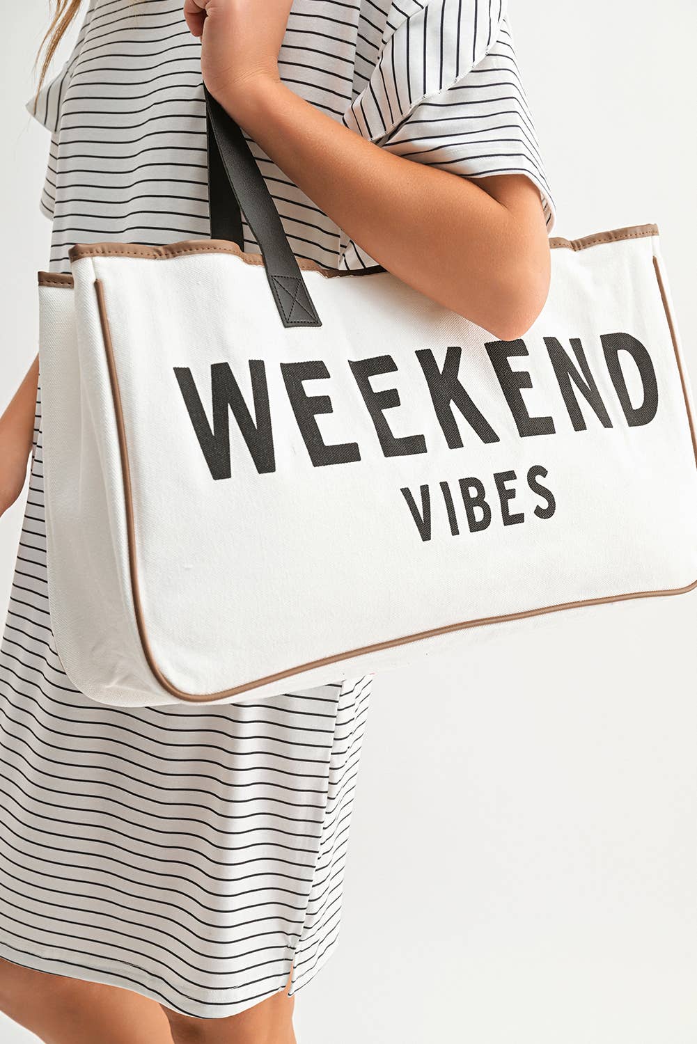 As shown WEEKEND VIBES Canvas Tote for wholesale on Faire1
