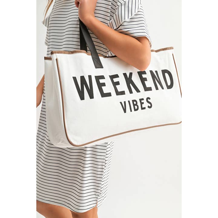 As shown WEEKEND VIBES Canvas Tote for wholesale on Faire1