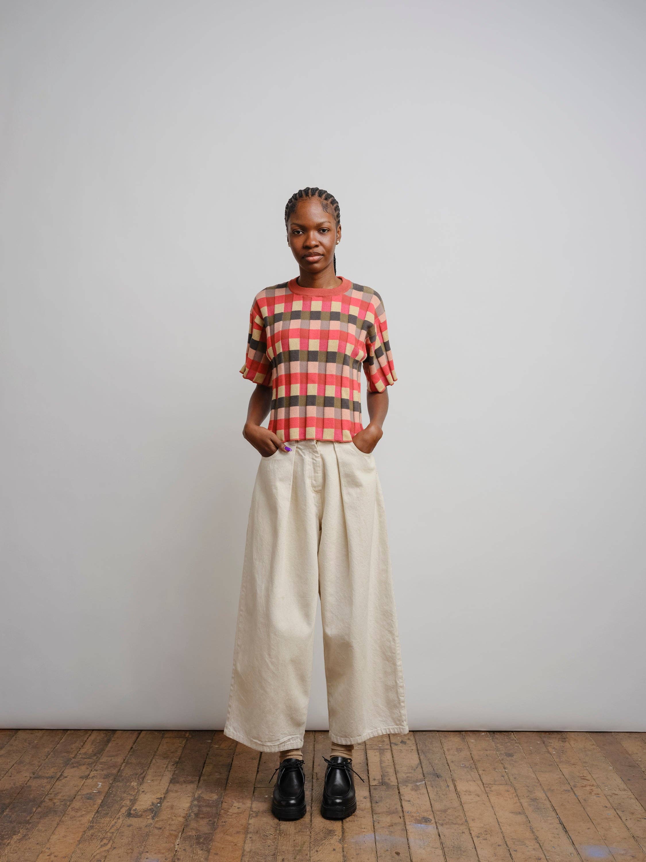 The Endery - Wholesale Knit Sweater - Women's - Anni Grid Plaited Tee - Solar Flare4