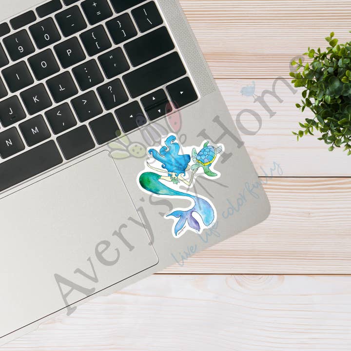Avery's Home - Wholesale Sticker - Mermaid & Sea Turtle Art Permanent 3" Vinyl Die-Cut Sticker1
