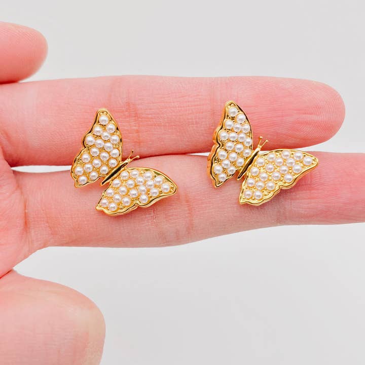 Pearl Butterfly 18K Gold Plated SS Ear Studs - FGS for wholesale by Mio Queena
