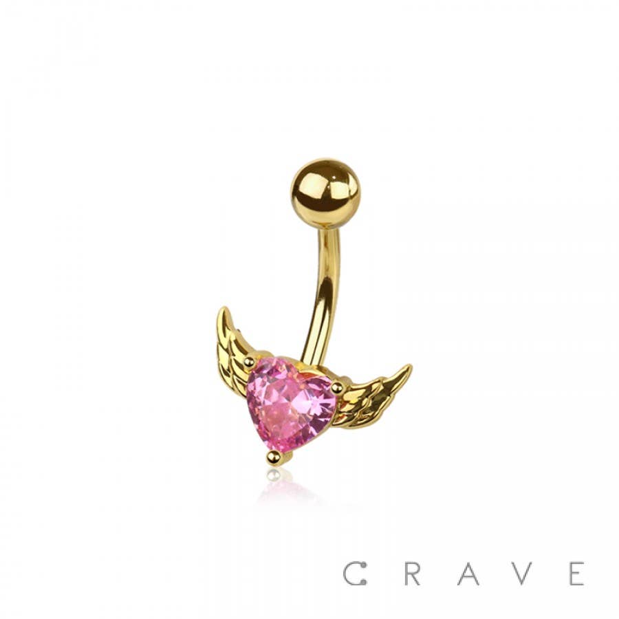 CRAVE - Vendita all'ingrosso Catena per viso/corpo - ANELLO DA OMBELICO CON ALI A CUORE IN ACCIAIO CHIRURGICO 316L CON ZIRCONIA CUBICA CUBICA1