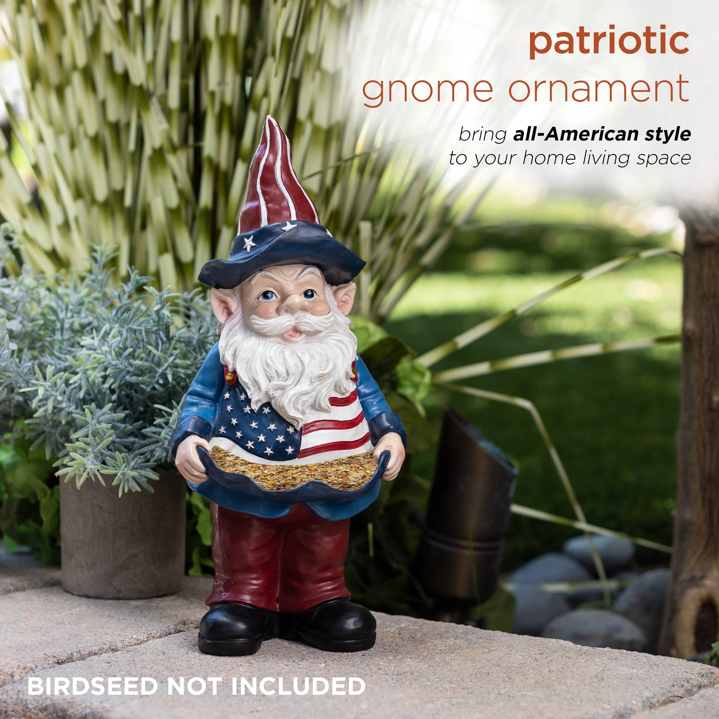 Alpine Corporation - Wholesale Garden Gnome - Alpine Corporation Americana Gnome with Flag Apron Bird Feed5