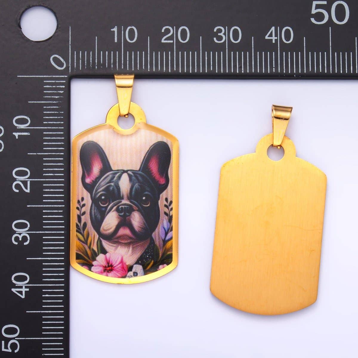 Aim Eternal - Wholesale Individual Charm/Pendant - Stainless Steel Boston Terrier French Bulldog Dog Rectangular Tag Pendant | P12141