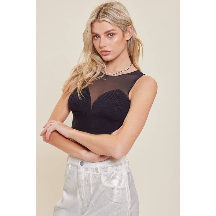 idem ditto - Vendita all'ingrosso Canotta - Donna - CANOTTA CORTA IN RETE TRASPARENTE ABBINATA A MAGLIONE A COSTINE2