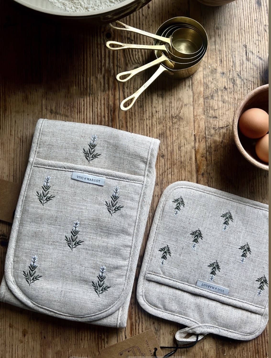 Vivi et Margot - Vendita all'ingrosso Guanti da forno/Presine - Presina doppia da forno in lino francese ricamato