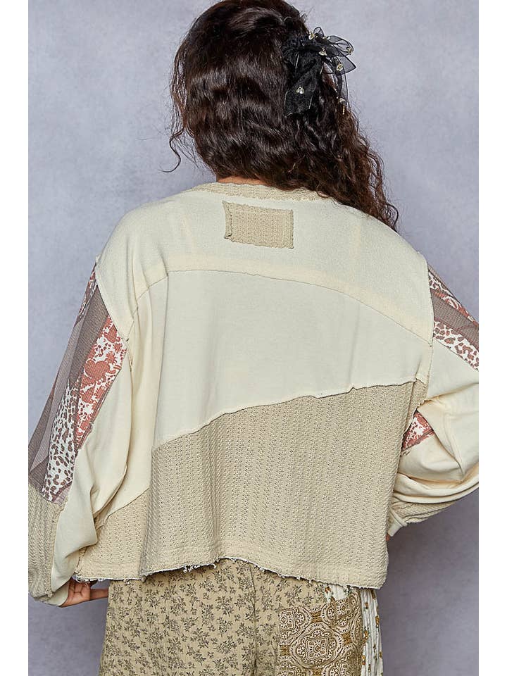 Pol Clothing - Wholesale Knit Top - Women's - Round neck long sleeve cut sew peace emblem knit top