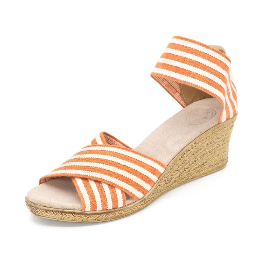 Charleston Shoe Co. - Wholesale Sandals - Women's - Cannon Stripes - Criss Cross Wedge Stretch Sandal3