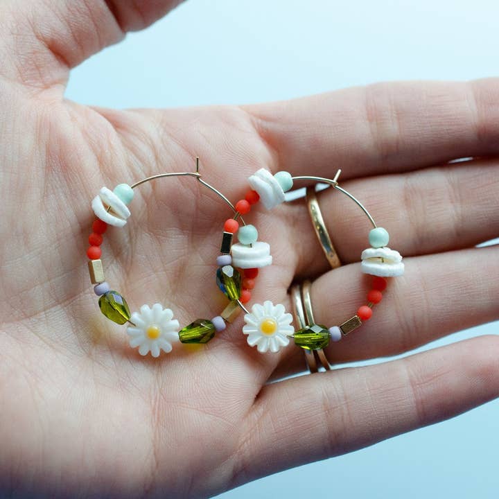 Jill Makes - Wholesale Hoop Earrings - Daisy Gold filled Beaded Hoops