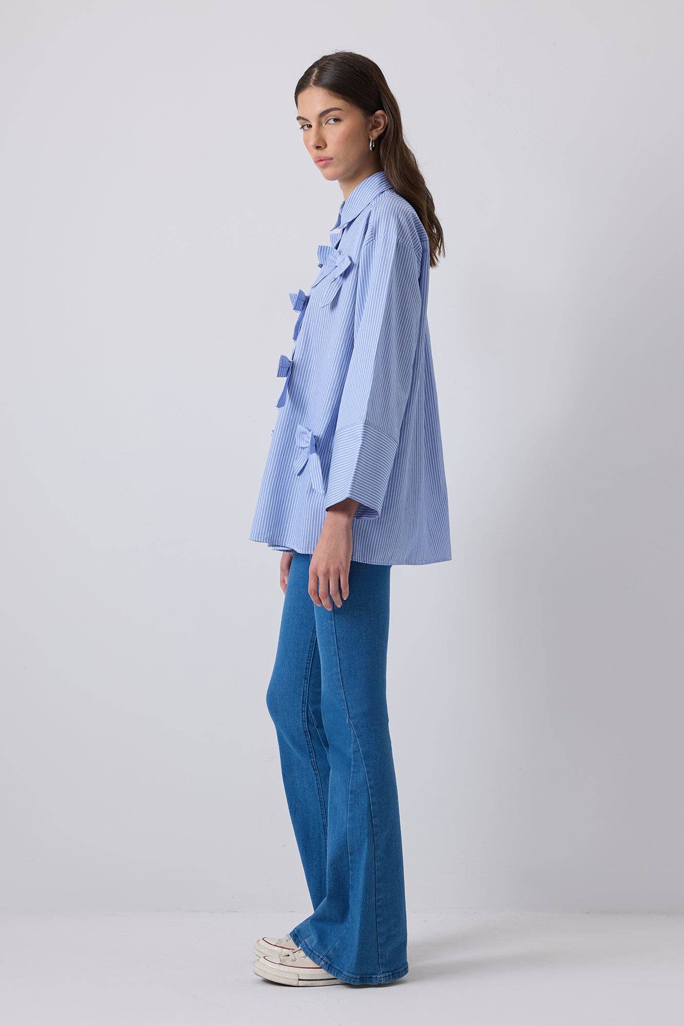 Blue STRIPED POPLIN COTTON SHIRT WITH STATEMENT BOWS  for wholesale on Faire1
