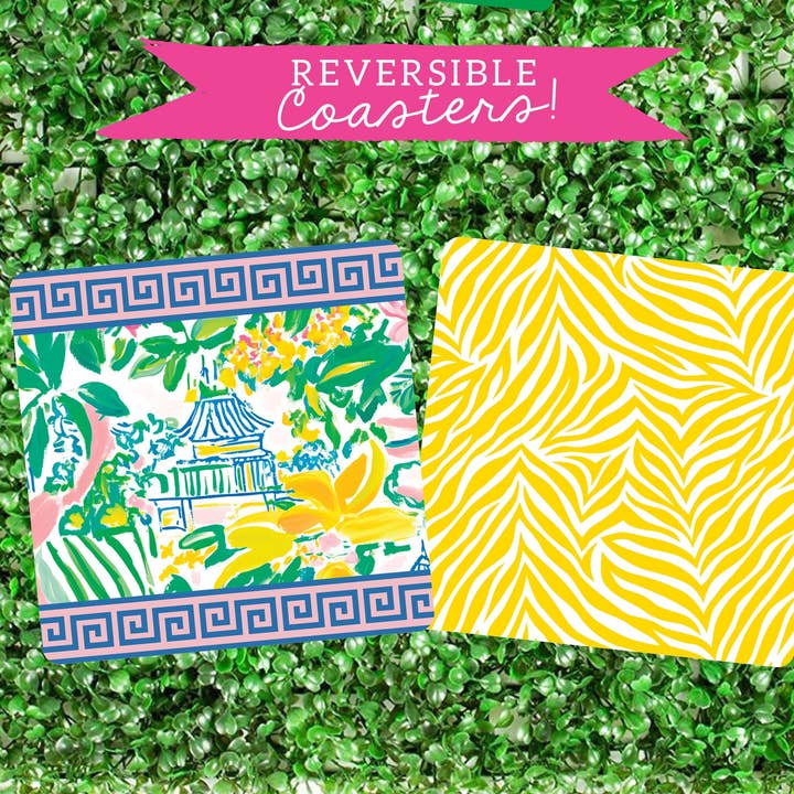 billet-doux - Wholesale Disposable Coasters - Chinoiserie Pagoda Reversible Coasters Set Of 8 With Prints