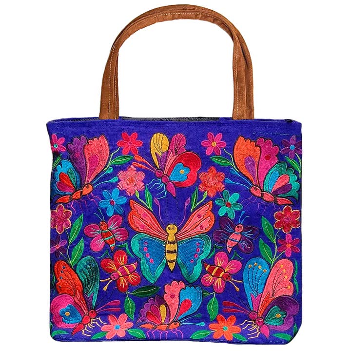 Grand sac à main en daim à motif floral brodé pour la vente par Pichincha